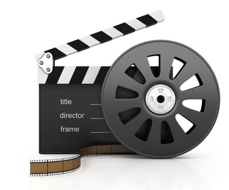 clapper board and filmstrip isolated on white background  3d rendered imageの写真素材