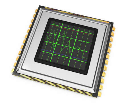 computer chip with diagram isolated on white background  3d rendered image  performance concept