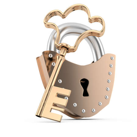 padlock and key isolated on white  3d rendered imageの写真素材