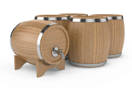 wooden barrels isolated on white  3d rendered imageの写真素材
