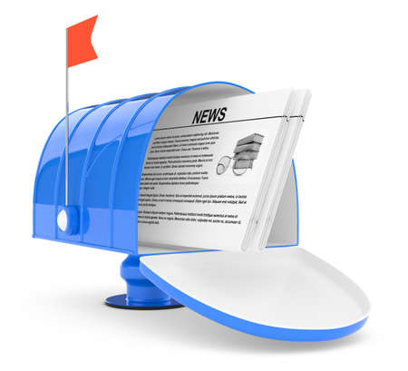 mailbox with newspaper isolated on white  3d rendered imageの写真素材