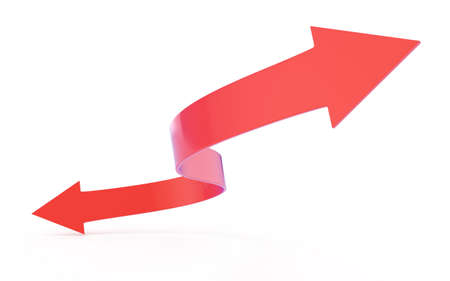 curly red arrow isolated on white  3d rendered imageの写真素材