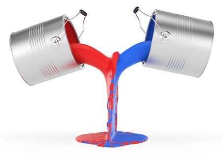 pouring red and blue paint isolated on white  3d rendered image