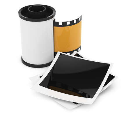 photographic film and blank photographs isolated on white  3d rendered imageの写真素材