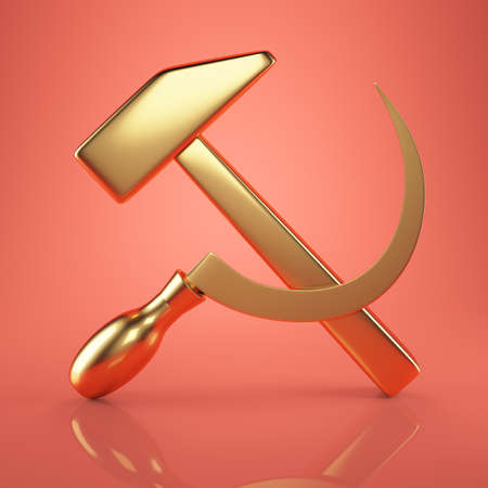 golden USSR emblem over red background  3d render