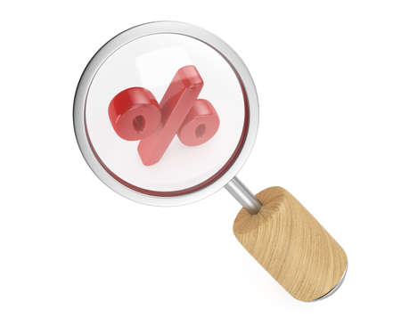 magnifier and percent sign isolated on white background  3d renderの写真素材