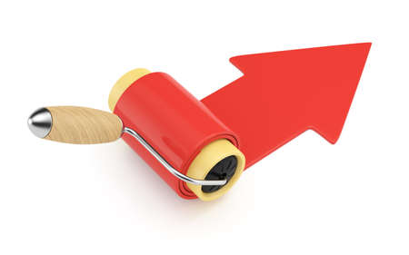 Roller brush and red arrow isolated on white background  3d render