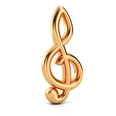 Golden treble clef isolated on white backgroundの写真素材