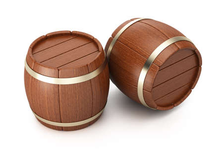 Wooden barrels isolated on white background  3d rendering imageの写真素材