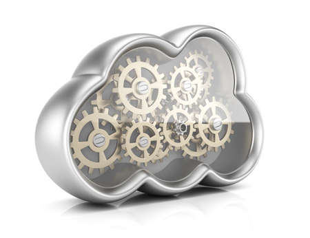 Cloud computing with gears isolated on white background. 3d rendering illustrationの写真素材