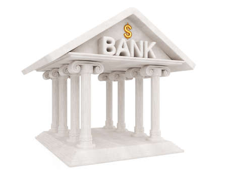 Bank building isolated on white 3d rendering illustrationの写真素材