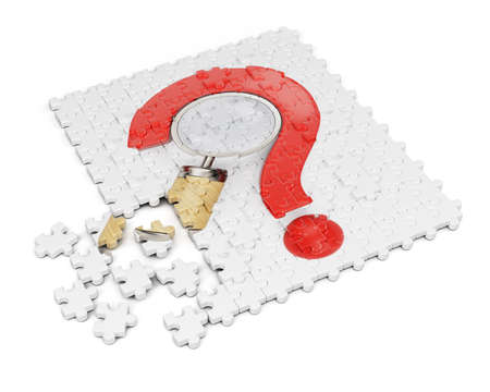 Puzzle with question mark isolated on white background  3d rendering imageの写真素材