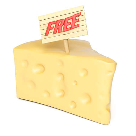 Piece of free cheese isolated on white background. 3d rendering imageの写真素材