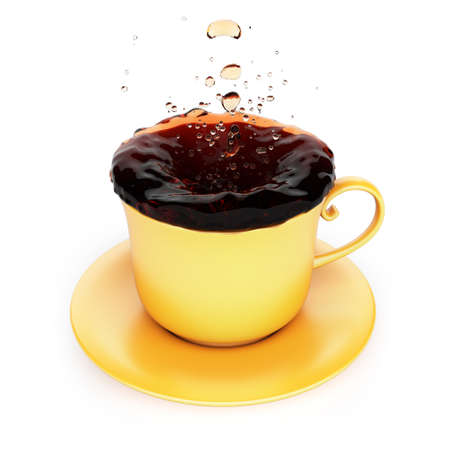 Mug with splash of tea isolated on white background. 3d renderの写真素材