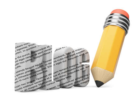 Pencil and blog word.  Blogging concept on white background. 3d renderの写真素材