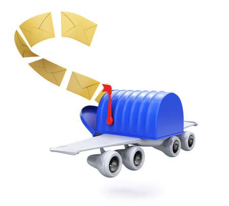 Mailbox with wings isolated on white. 3d renderの写真素材