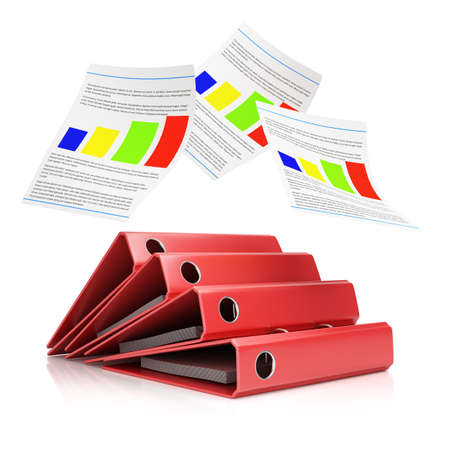 Stack of folders and paper isolated on white. 3d render