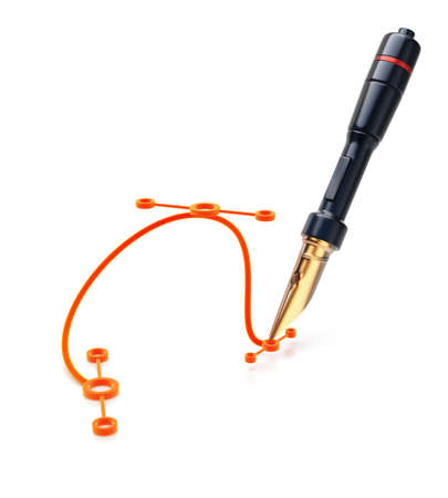 Pen drawing a bezier curve isolated on white. 3d render