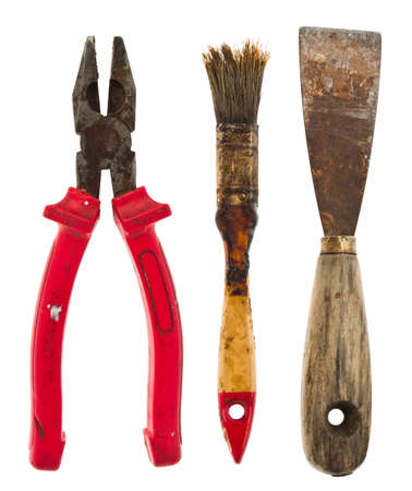 Collection of old tools isolated on white
