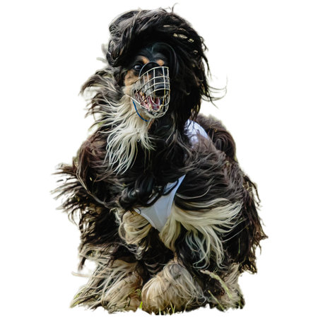 Dog running in field and chasing at full speed on competition straight on camera isolated on white backgroundの写真素材