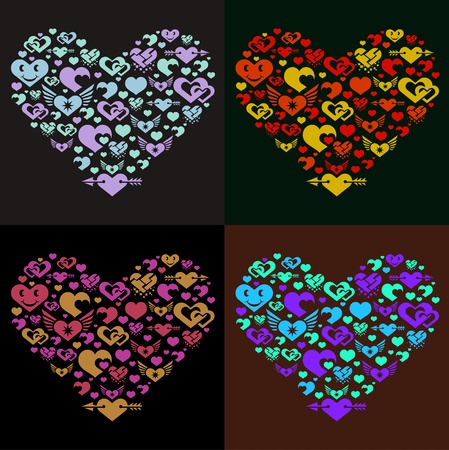 various colorful hearts on various backgroundsのイラスト素材