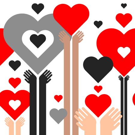 seamless pattern of hearts and handsのイラスト素材