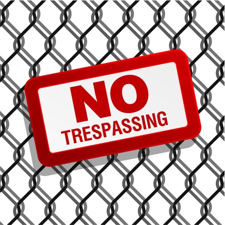 no trespassing sign on chain link fenceのイラスト素材