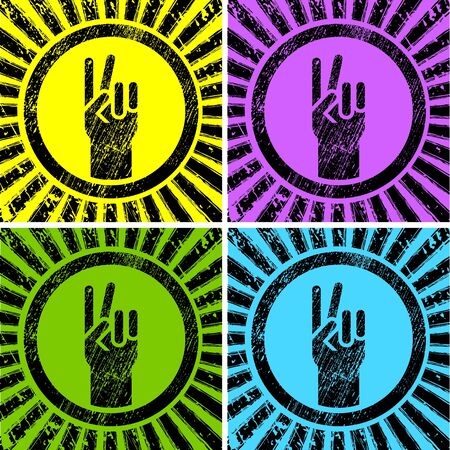 colorful grunge victory signs on "rising sun"のイラスト素材