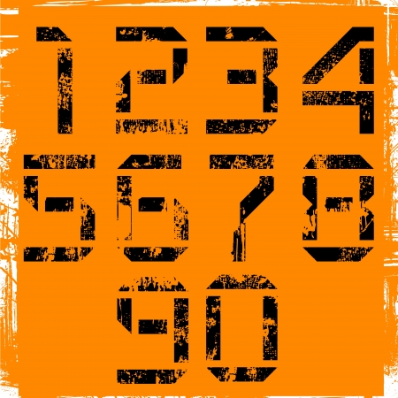 grunge display numbers on orangeのイラスト素材
