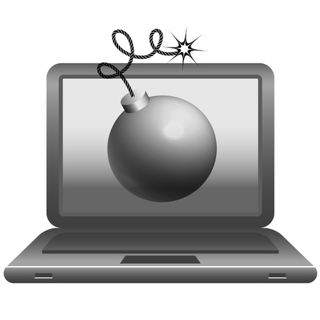black and white image of bomb on laptop monitor のイラスト素材