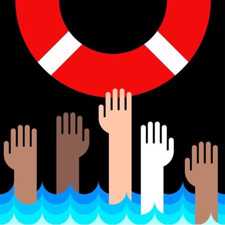 icon of life buoy and hands in water