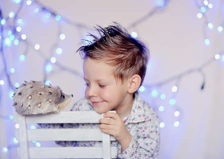 The child and a garlandの写真素材