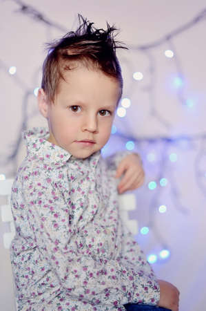 The child and a garlandの写真素材