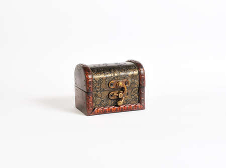 vintage wooden chest over whiteの写真素材