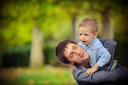 close up outdoors the father and the son embraceの写真素材