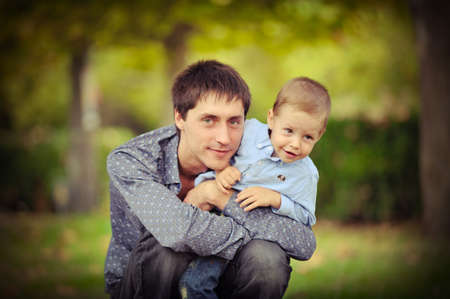 close up outdoors the father and the son embraceの写真素材