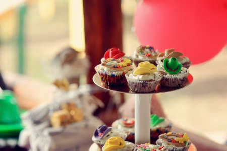 dessert vase with the decorated cakesの写真素材