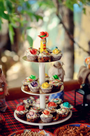 dessert vase with the decorated cakesの写真素材