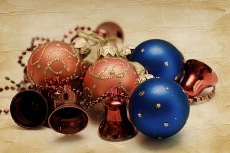 on a white background is a composition of colored Christmas toysの写真素材