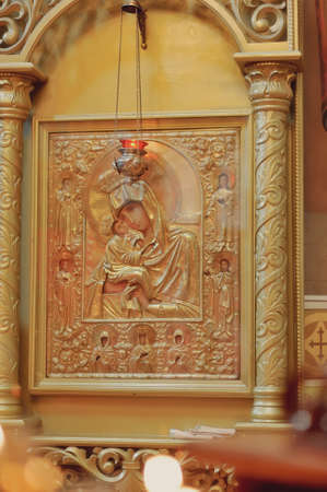 The Icon a Mother of God  Mary  and child  Jesus Christ  on gilding wood