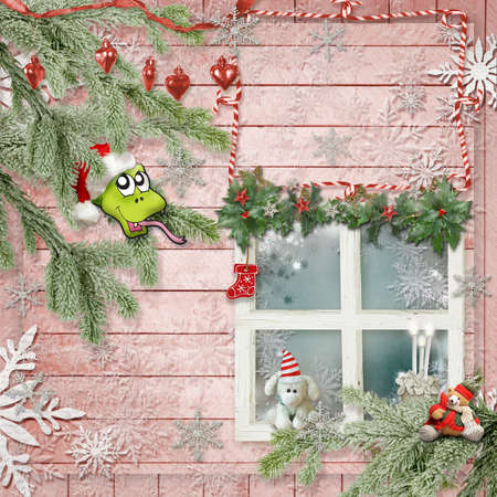 Art vintage Christmas greeting cardの写真素材