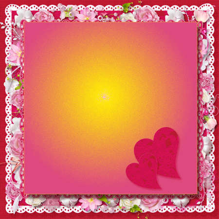 pink floral greeting card with hearts for Valentine s Dayの写真素材