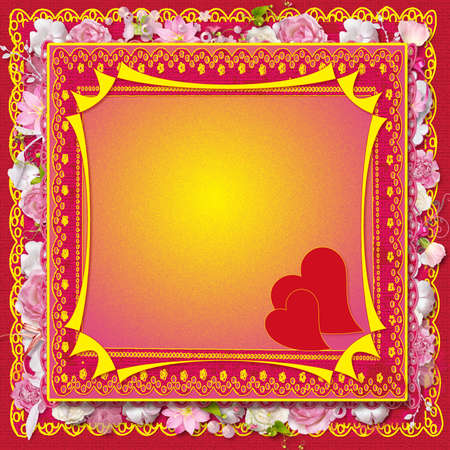 pink floral greeting card with hearts for Valentine s Dayの写真素材
