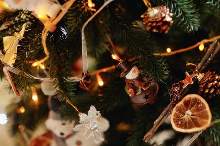 The New Year tree is decorated by toys the made handsの写真素材