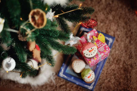 The New Year tree is decorated by toys the made handsの写真素材
