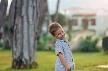 emotional portrait of a child in the nature parkの写真素材