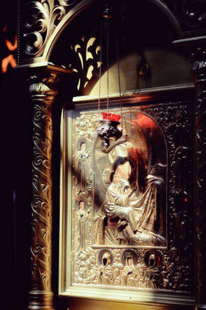 in the church on the background of the icons close-up icon of the Holy Motherの写真素材