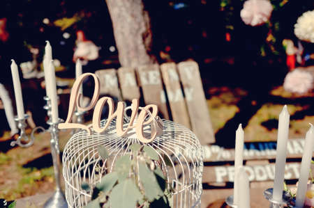   the wooden fence white cell and candlesの写真素材