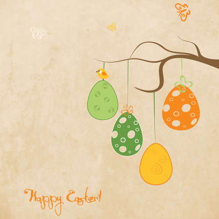 Easter card colored eggs and place for writingの写真素材