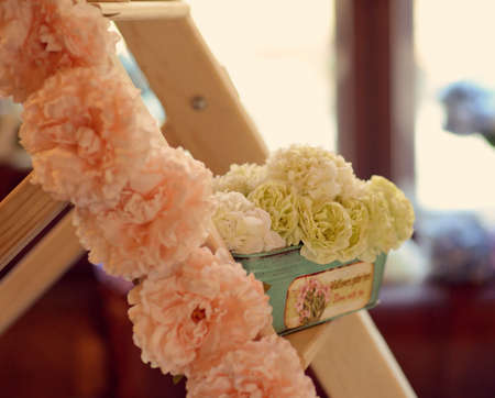 in the room against the window with flowers decorative staircaseの写真素材